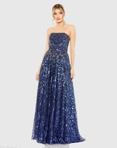 Navy Strapless Hand Embellished Beaded A Line Gown - FINAL SALE