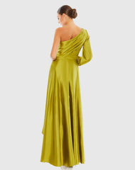 Green High Low One Shoulder Flowy Gown