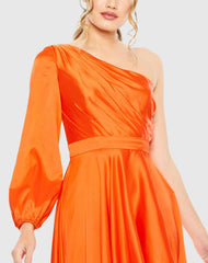 Orange High Low One Shoulder Flowy Gown