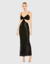 Black Sequined Spaghetti Strap Cut Out Gown - FINAL SALE
