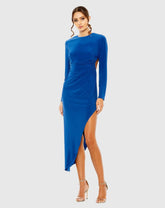 Blue Open Back Asymmetrical Jersey Dress - FINAL SALE