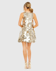 Gold Sleeveless Disc Sequin Trapeze Dress