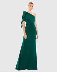One Shoulder Puff Sleeve Trumpet Gown