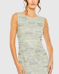 Green Sleeveless Crystal Fringe Column Dress