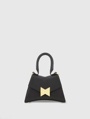 Black Angular Mini Leather Handbag With Gold Hardware