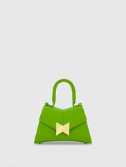 Green Angular Mini Leather Handbag With Gold Hardware