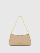 Beige Small Gold Strap Nappa Leather Shoulder Bag