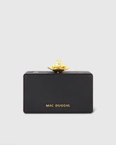 Black Mini Gold Rose Nappa Leather Box Clutch