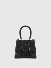 Buckled Mini Croco Leather Handbag with Detachable Strap