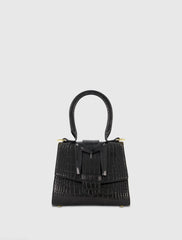 Buckled Mini Croco Leather Handbag with Detachable Strap