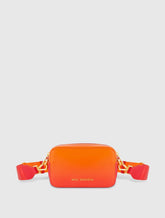 Orange Ombre Small Leather Crossbody Camera Bag with Adjustable Strap