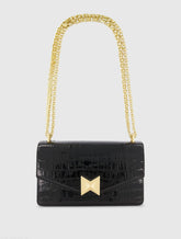 Crocodile Leather Shoulder Bag With Gold Hardware