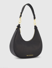 Black Grain Leather Hobo Bag With Gold Hardware