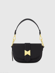 Black Grain Leather Saddle Bag With Gold Hardware - FINAL SALE