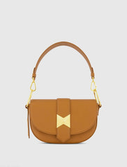 Brown Grain Leather Saddle Bag With Gold Hardware - FINAL SALE