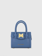 Blue Small Leather Tote Bag With Gold Hardware - FINAL SALE
