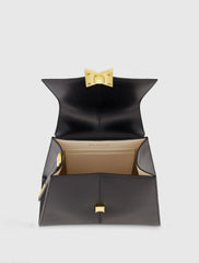 Black Medium Angular Leather Handbag With Gold Hardware