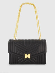 Black Quilted Napa Leather Handbag With Gold Hardware