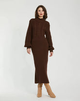 Long Sleeve Turtle Neck Knit Midi Dress