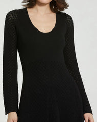 Black Scoop Neck Long Sleeve Knit Maxi Dress