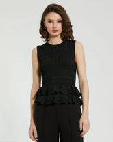 Black Sleeveless High Neck Knit Top With Ruffle Hem - FINAL SALE