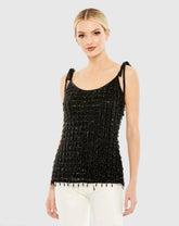 Black Crystal Embellished Soft Tie Cami Top - FINAL SALE