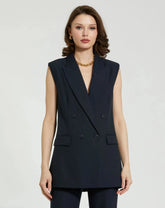 Navy Tailored Crepe Sleeveless Blazer Vest - FINAL SALE
