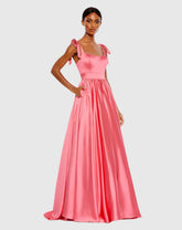 Pink Tie Shoulder Sweetheart Ballgown