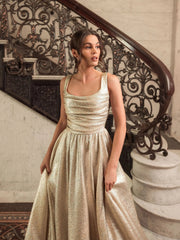 Gold Metallic Pleated Bodice Ballgown