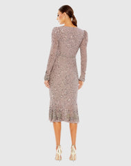 Purple Sequin Dress with Embellished Hemline and Belt