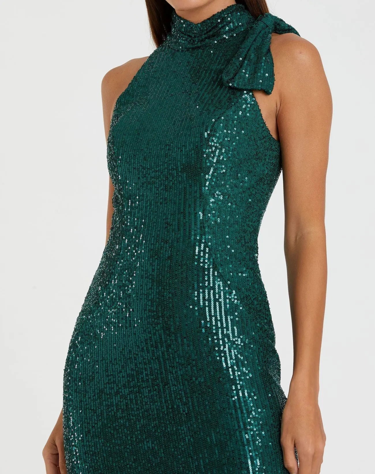 Green Soft Tie Halter Neck Sequin Gown