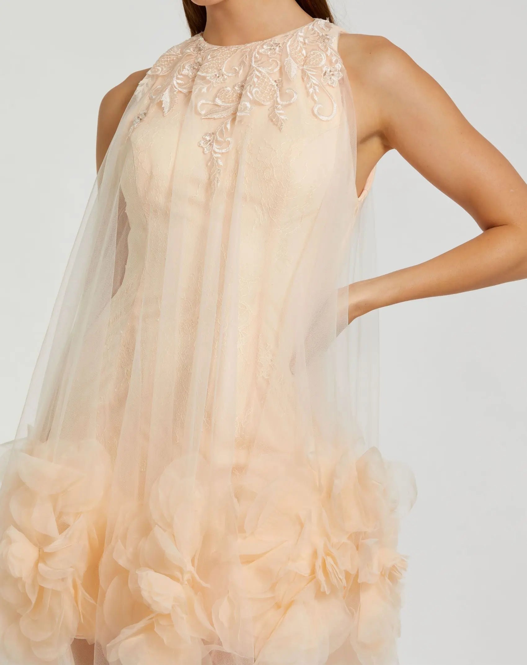 Pink Halter Neck Flowy Petal A Line Mini Dress