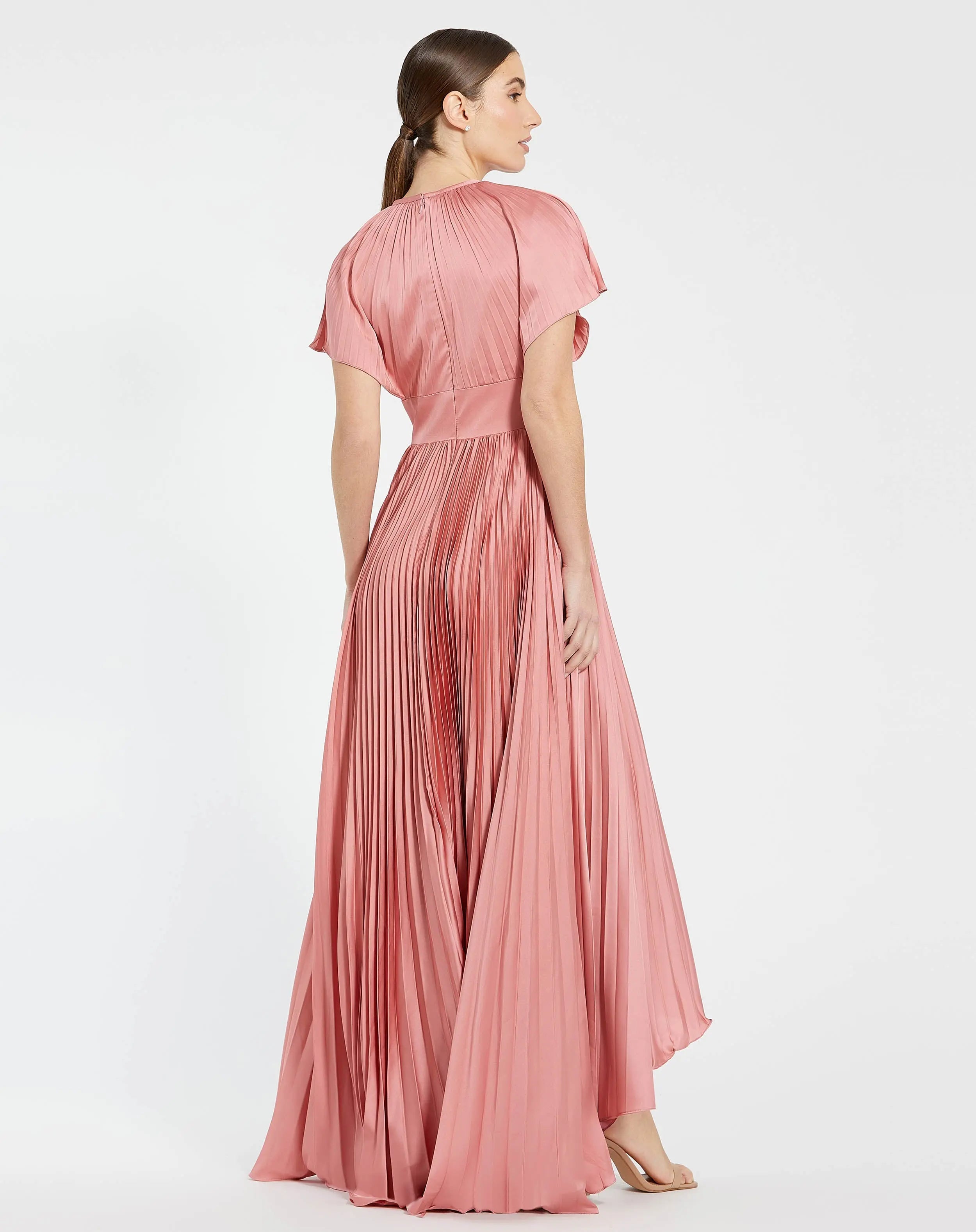 Pink Front Cutout High Low Pleated Gown