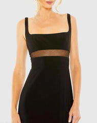 Black Sheer Mesh Panel Detail Column Gown - FINAL SALE