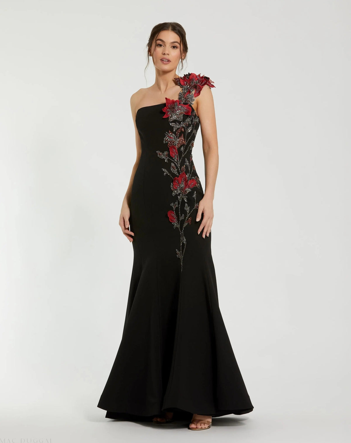 Black Off The Shoulder Embroidered Mermaid Gown