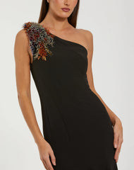 Black One-Shoulder Mermaid Gown with Beaded Shoulder