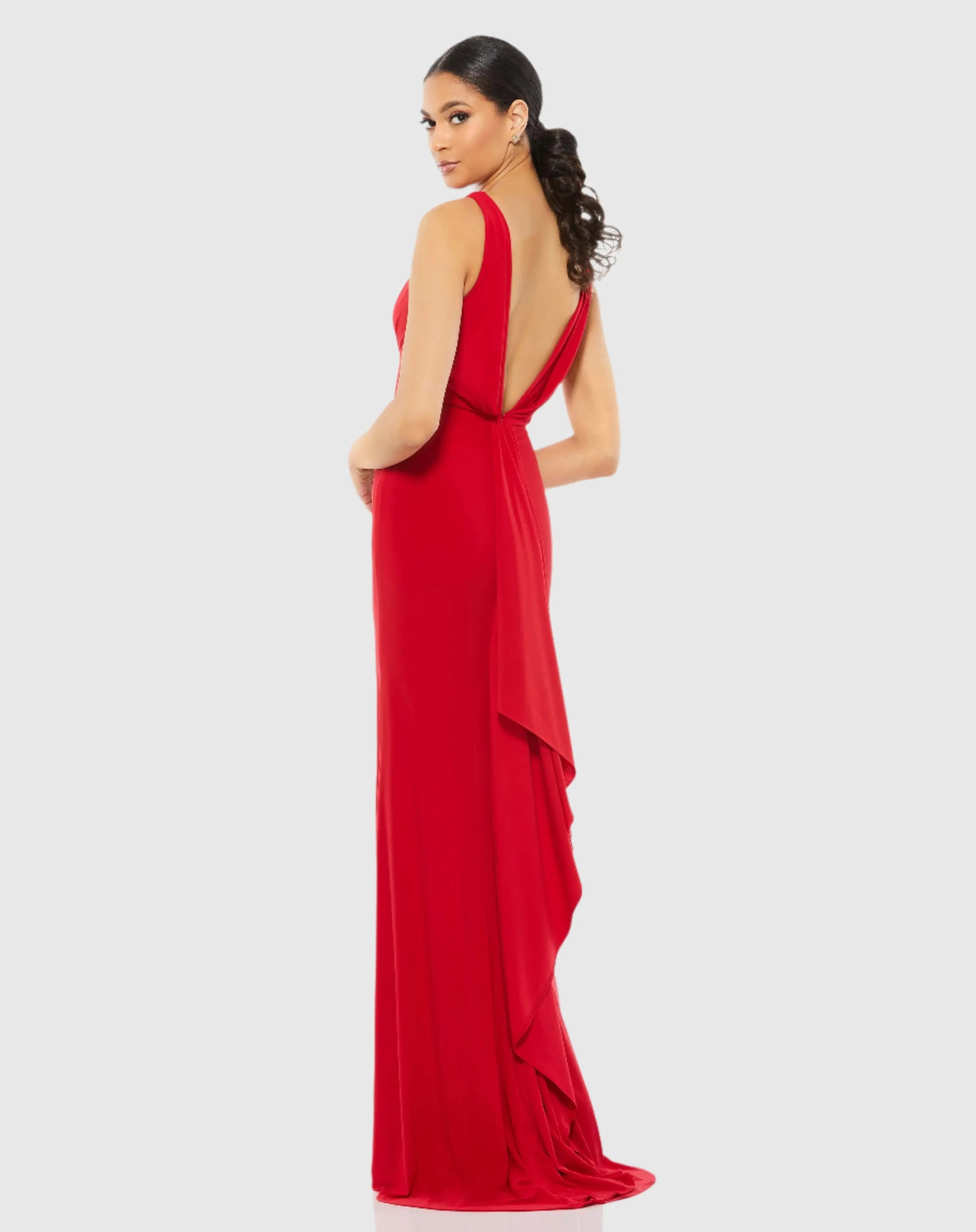 Red Sleeveless V Neck Jersey Gown