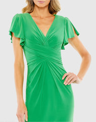 Green Flounce Sleeve Midi Dress