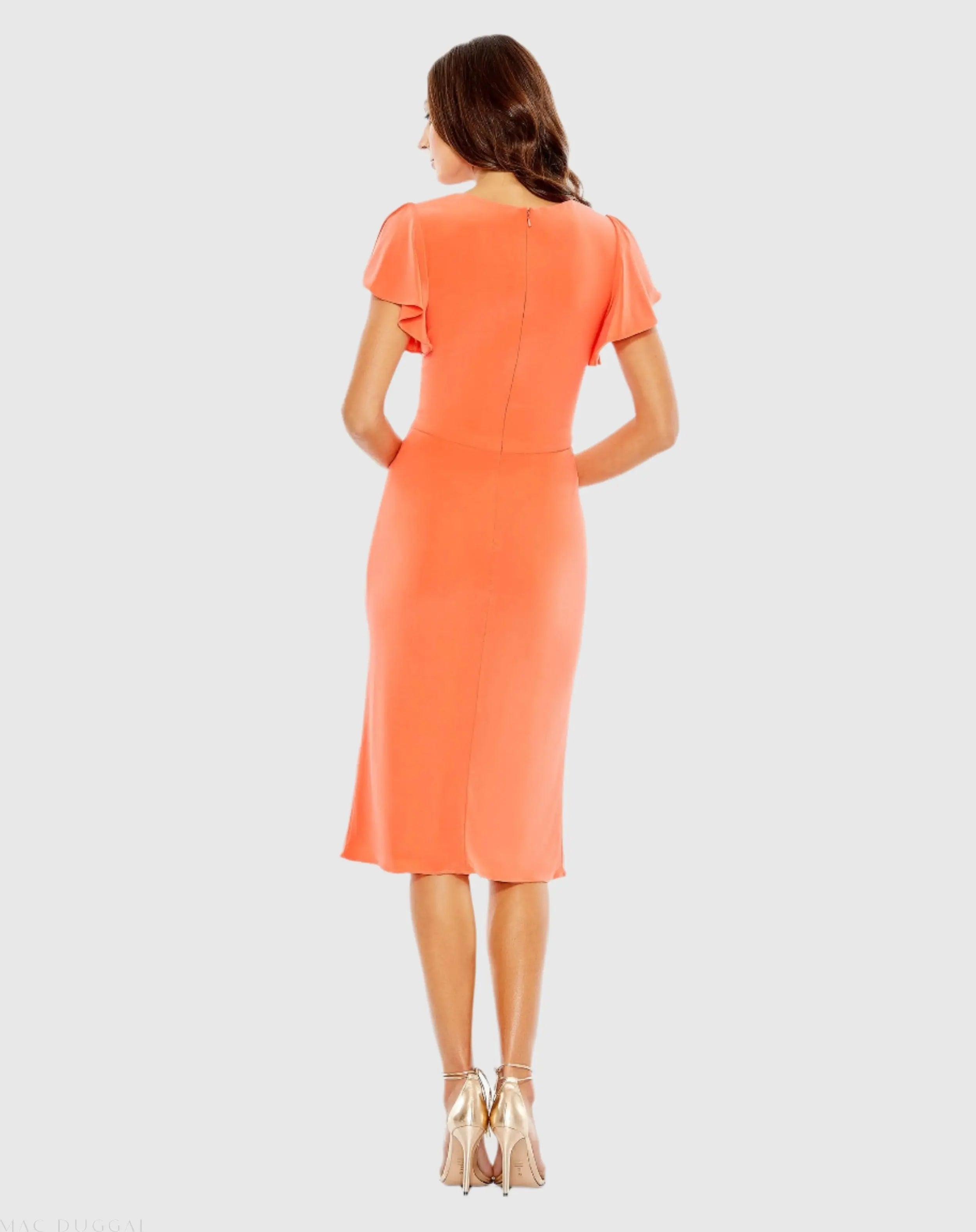Orange Flounce Sleeve Midi Dress