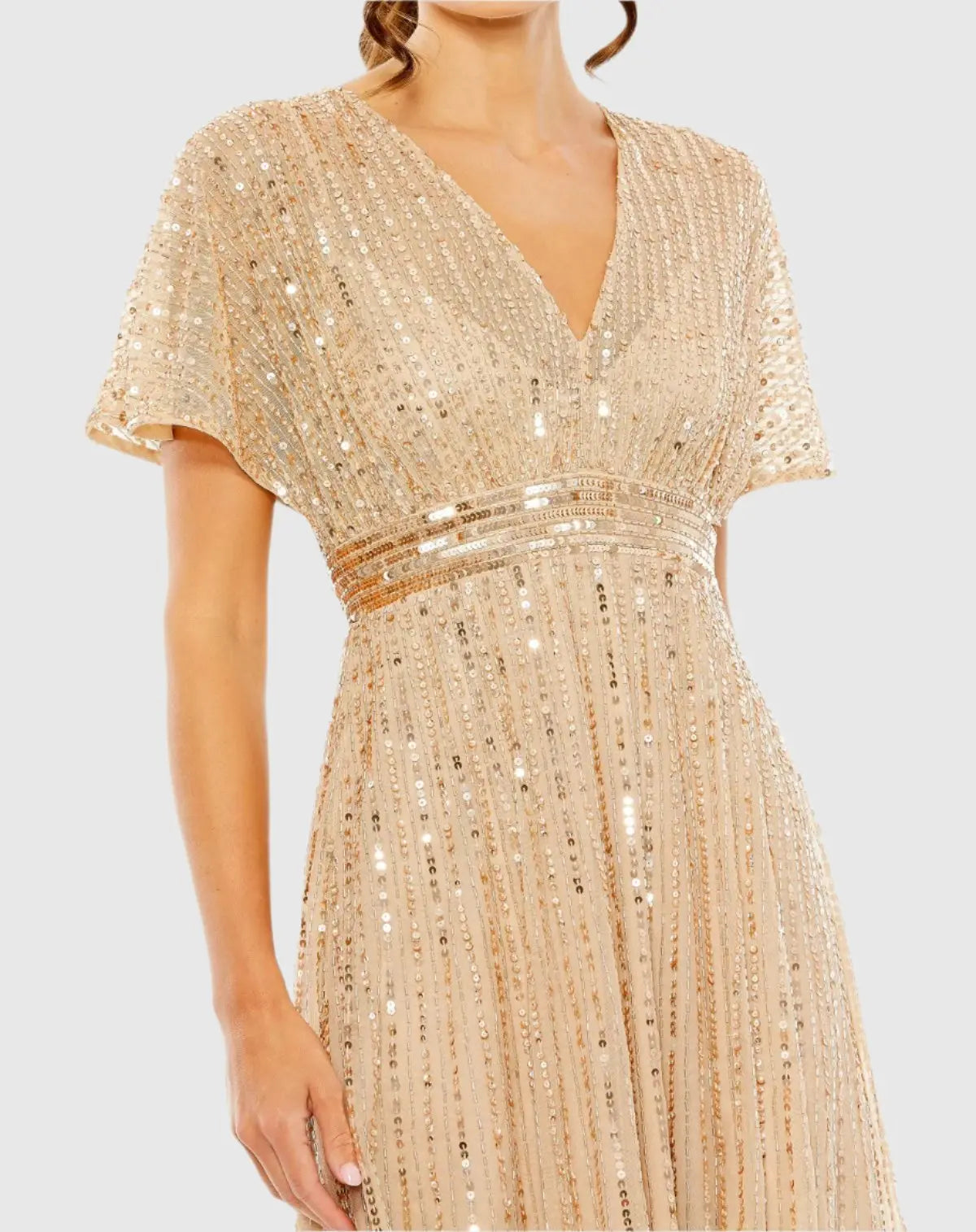 Beige Embellished Short Sleeve Empire Waist Dress