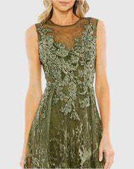 Green Embellished Embroidered Sleeveless A Line Gown