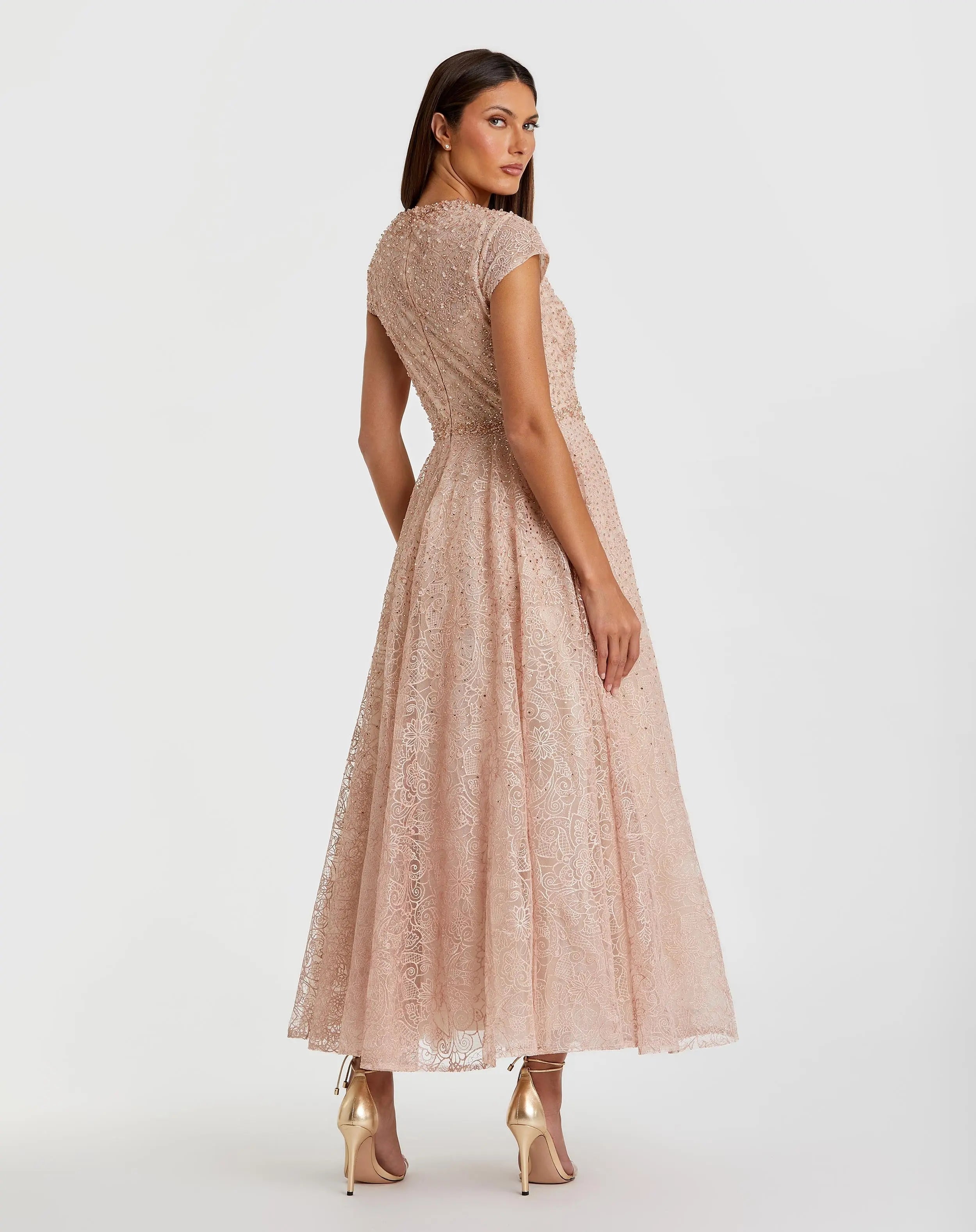 Pink Embellished Cap Sleeve A Line Dress