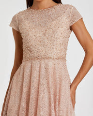 Pink Embellished Cap Sleeve A Line Dress