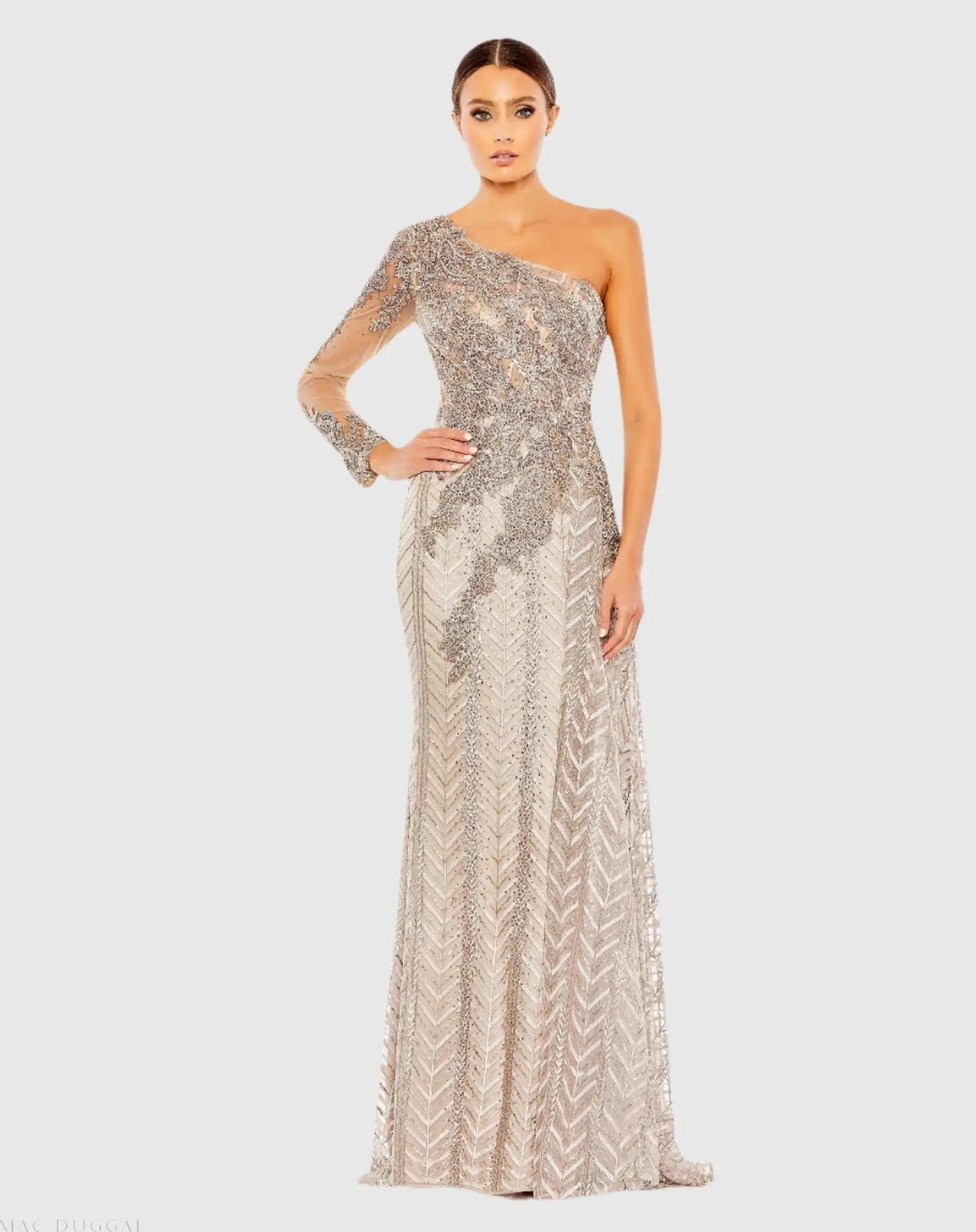 Embellished One Shoulder A Line Gown
