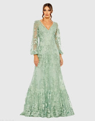 Puff Sleeve A-Line Embroidered Gown