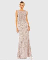 Pink Sleeveless Embellished Boat Neck Gown