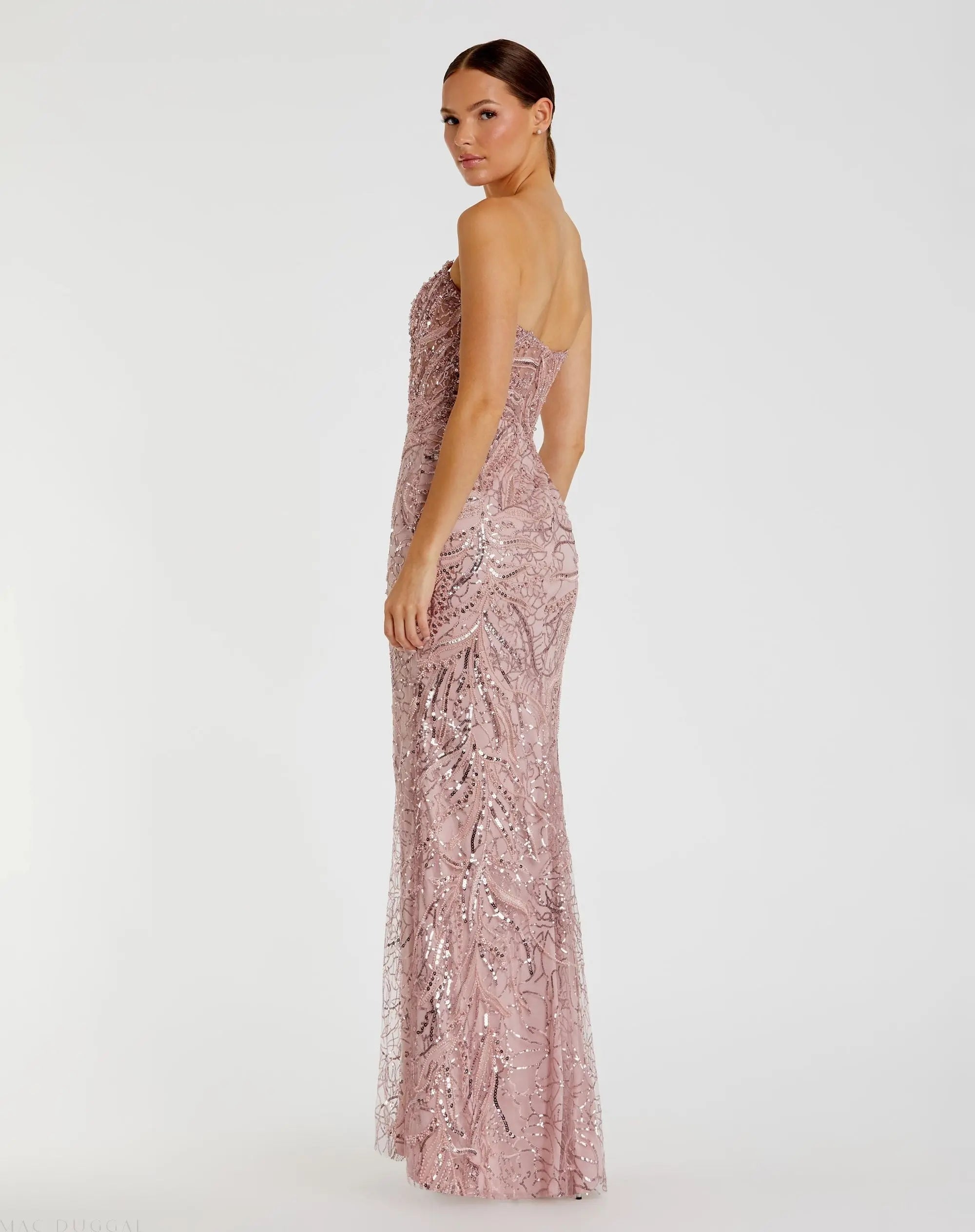 Pink Strapless Embellished Trumpet Gown