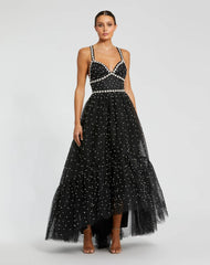 Black Pearl Beaded High Low Gown
