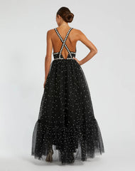 Black Pearl Beaded High Low Gown