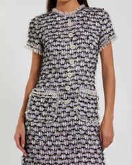 Black Multicolor Cap Sleeve Floral Button Detail Shift Dress